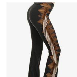 T Party Women's Fringe Leg Multicolor Tie Dye Foldover Waist Yoga Pants